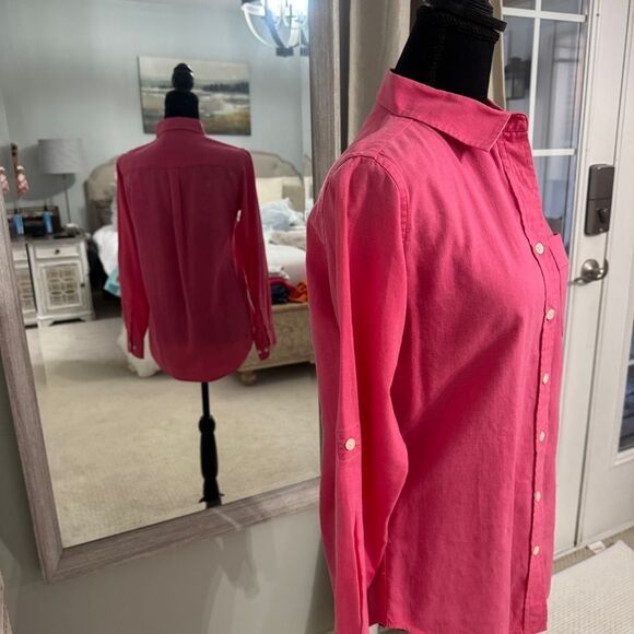 CAMIXA Linen-Cotton Blend Button-Up Shirt | XS | Hot Pink - Picture 11 of 14